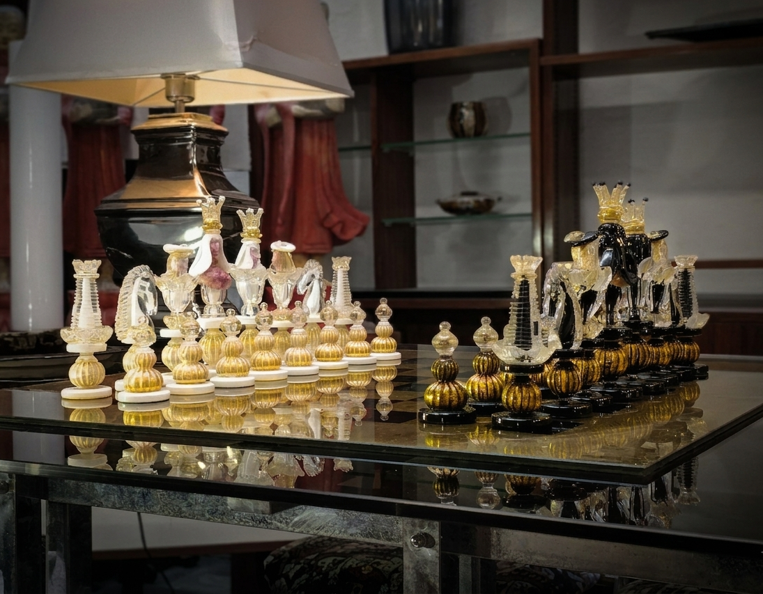 Jeu d'echec en verre de murano